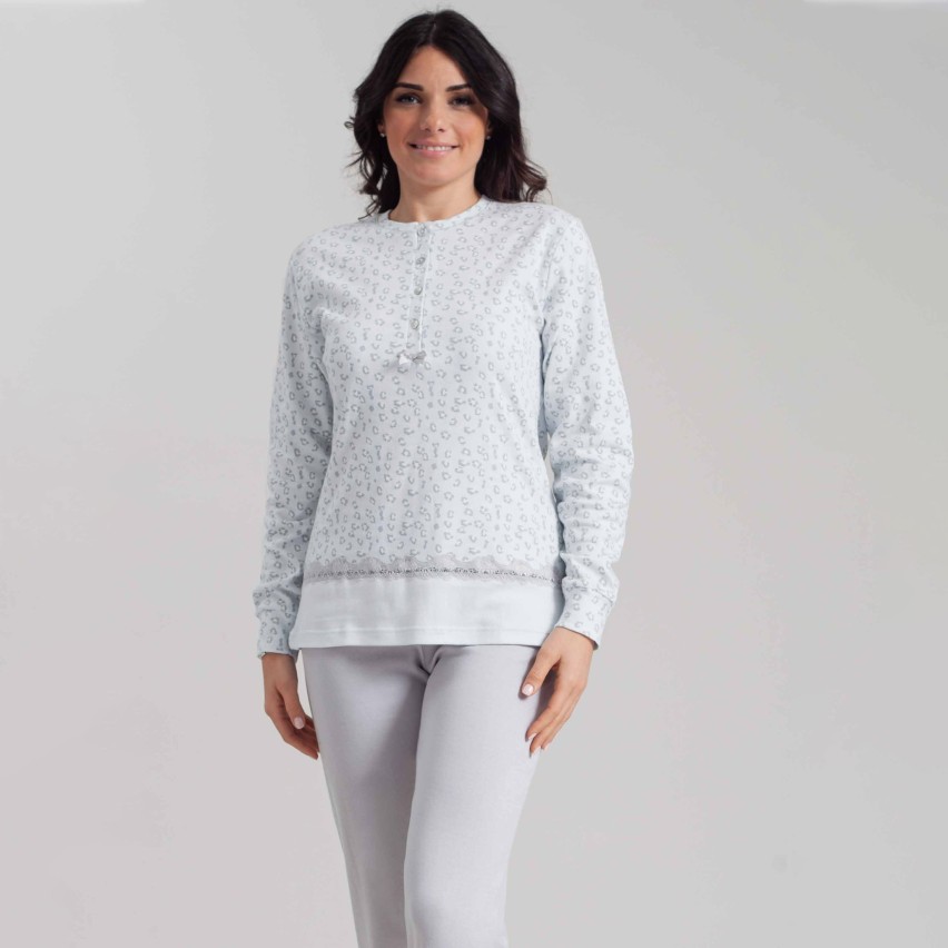 Hajo Pigiama Donna Clima Comfort In Cotone E Microfibra - Manica Lunga Con Tasche - Benessere E Relax - 2