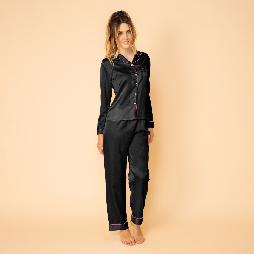 Pigiama Da Donna In Raso Con Pizzo - Camicia Da Notte 2 Pezzi, Morbido E Regolabile