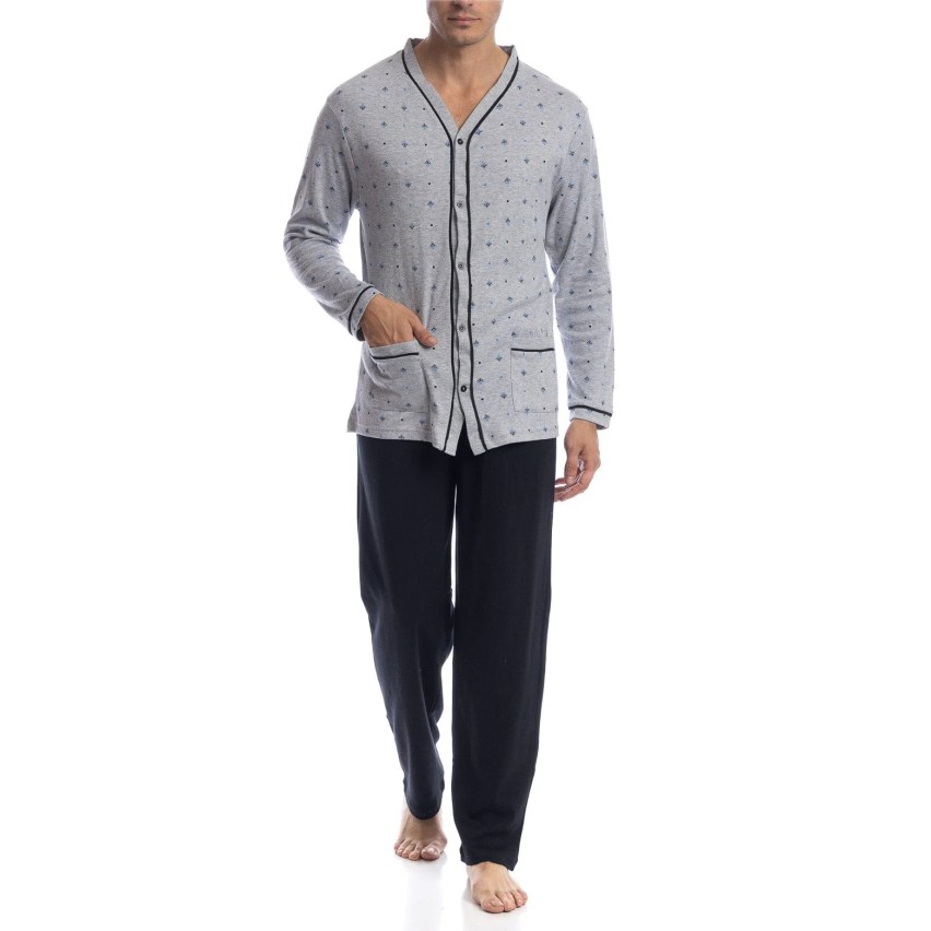 Pigiama Lungo Uomo In Spugna Con Polsini – Normann Grigio Melange, Taglia 54, 80% Cotone, Lavabile A 60°