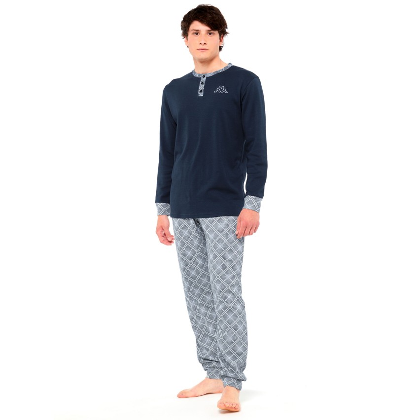 Pigiama uomo lungo con polsini cotone Lotto azzurro LP1048