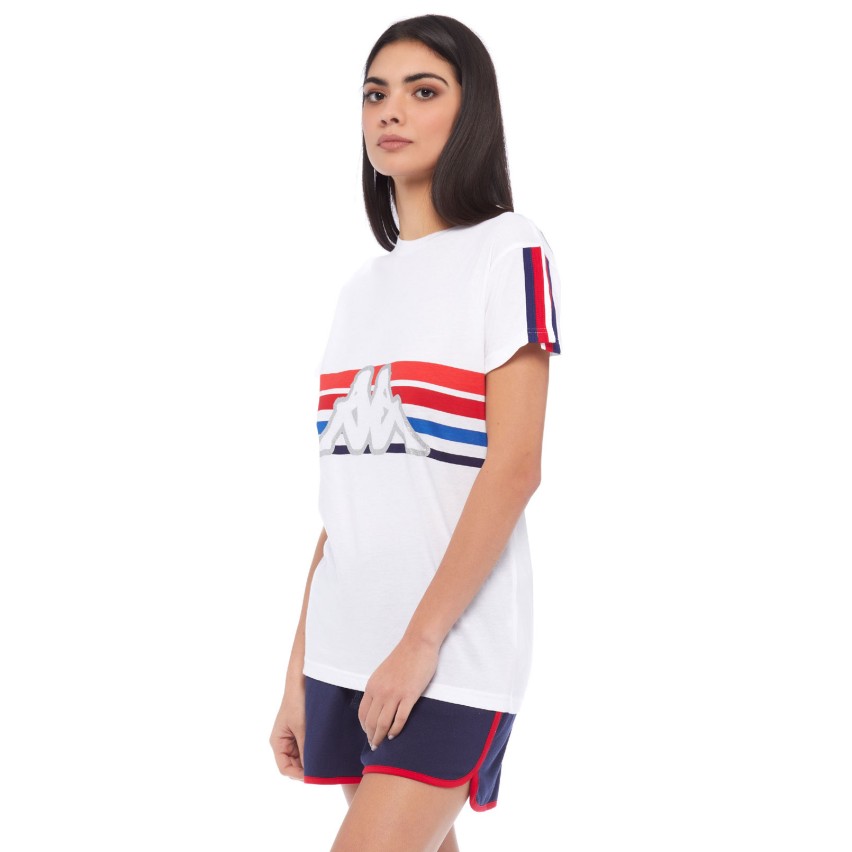 T-shirt Kappa Femme Blanc - Taille M, Coton, Basique, Logo