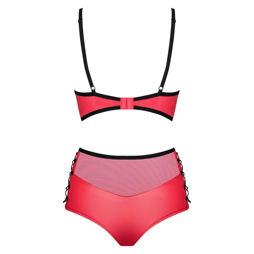 Set sexy effetto pelle reggiseno con ferretto slip alti stringati Obsessive Leatheria