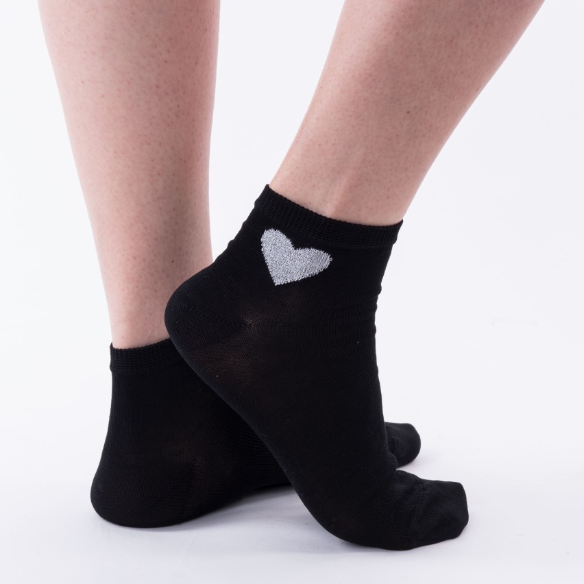 Calze moda donna corte Leon d'oro in cotone cuore argento 