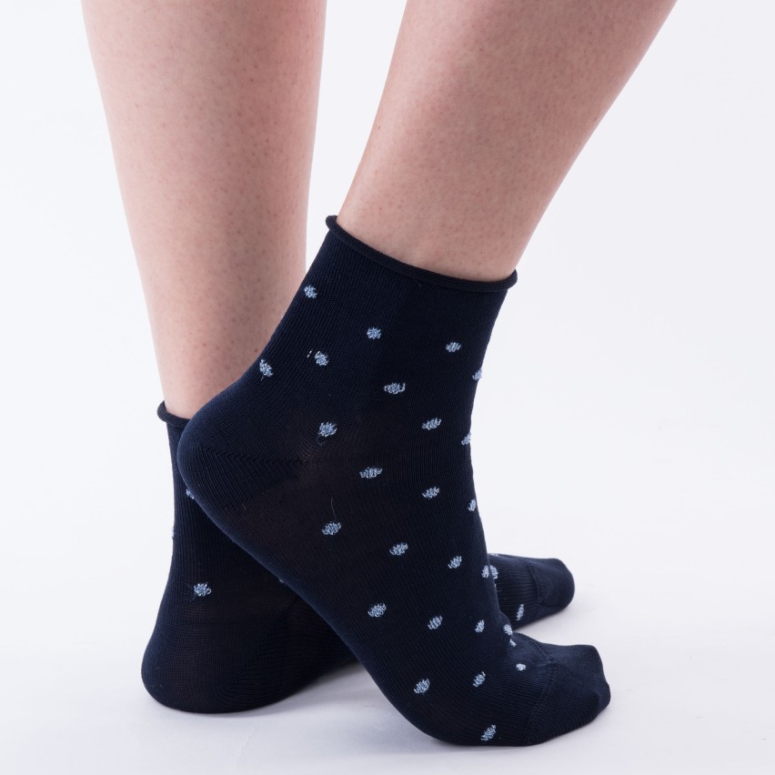 Calze moda donna corte Leon d'oro senza elastico cotone pois celesti 