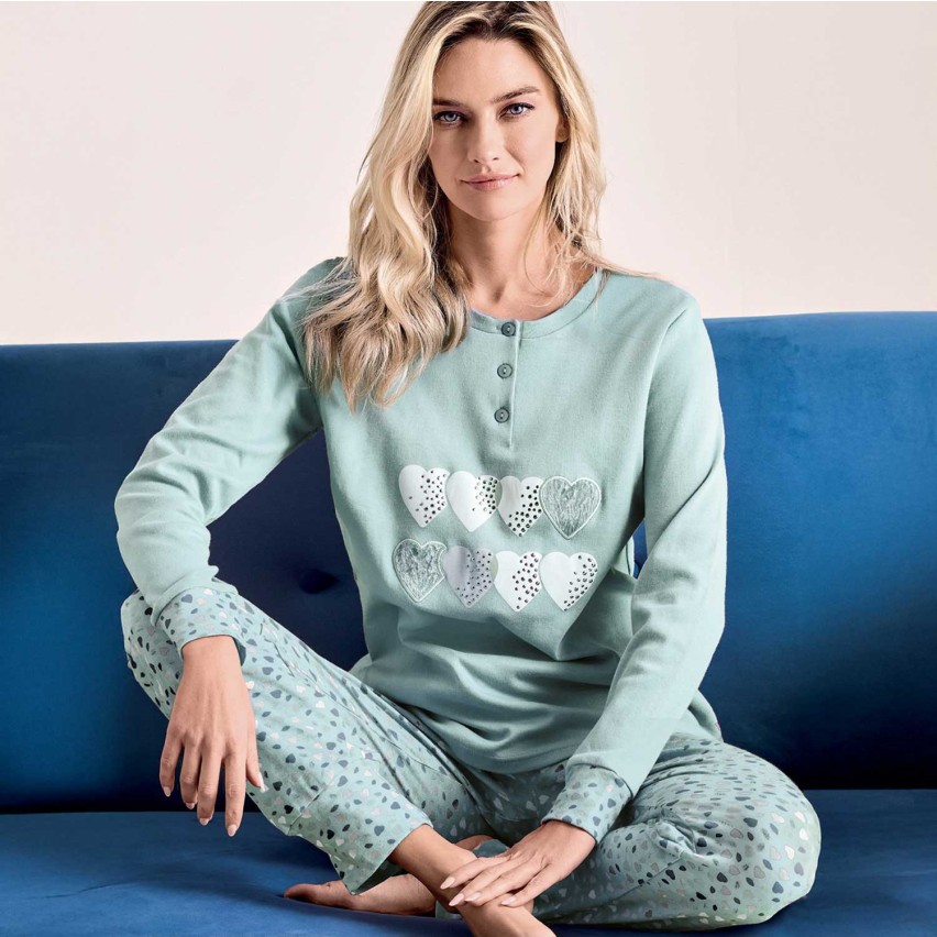 Pigiama donna cuoricini caldo cotone Infiore LVM652820