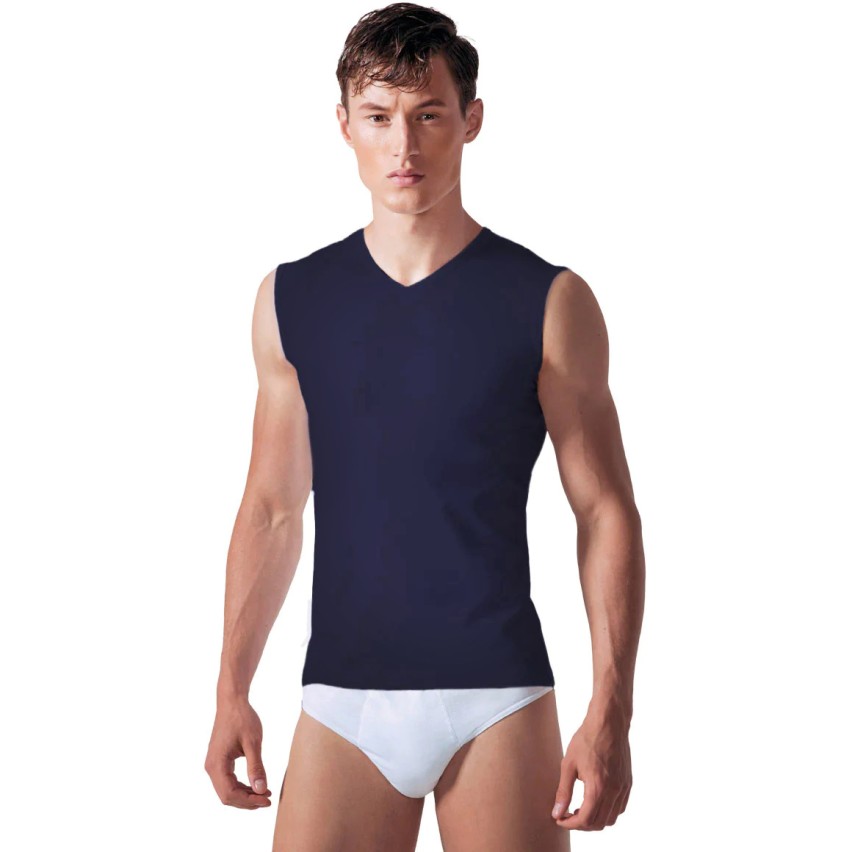 Maglia Rossoporpora CU005 smanicato a V in cotone 3 pz