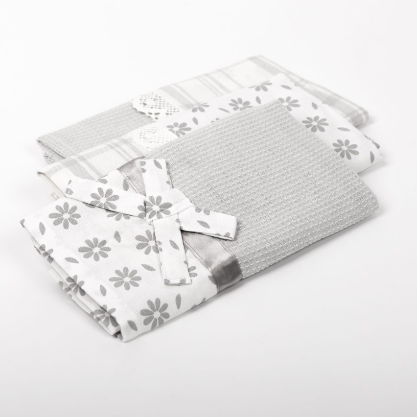 Set 2 strofinacci 100% cotone decoro essere felici+mangiare bene | Wald