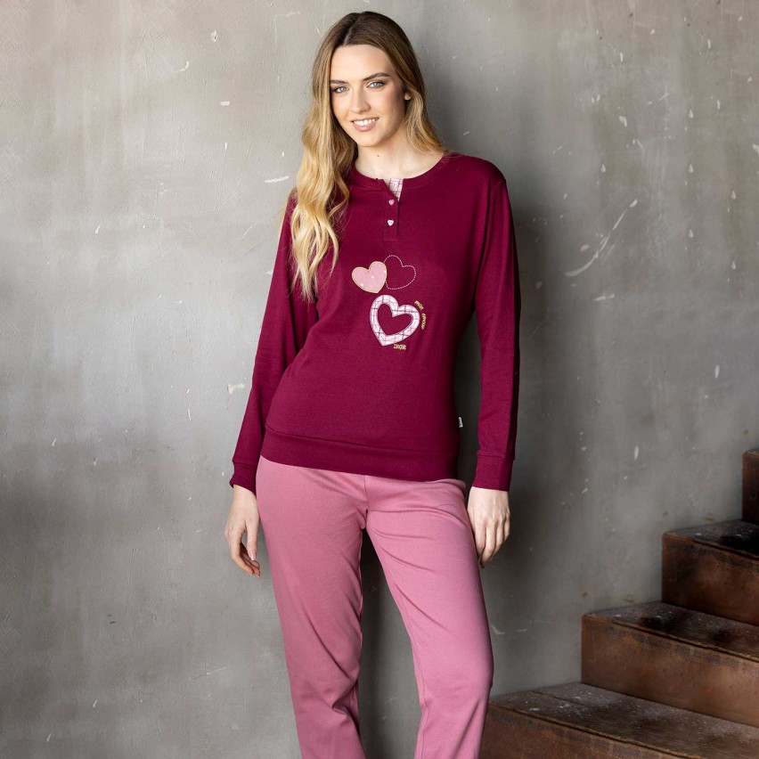Pigiama donna cuoricini caldo cotone Irge MII2414