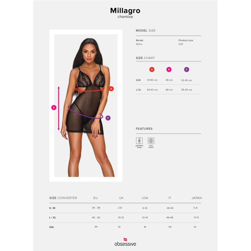 Sexy sottoveste + perizoma Obsessive Millagro chemise e thong 2 pz.
