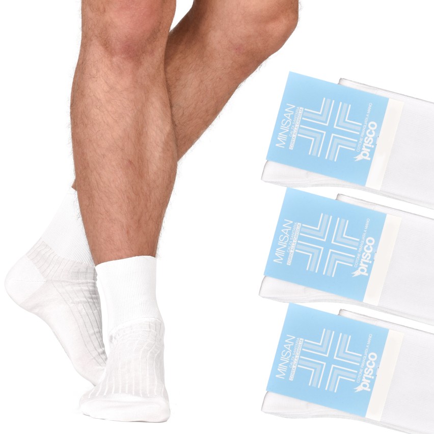 Calze corte a coste filo di scozia 100% cotone Prisco Minisan 3 paia