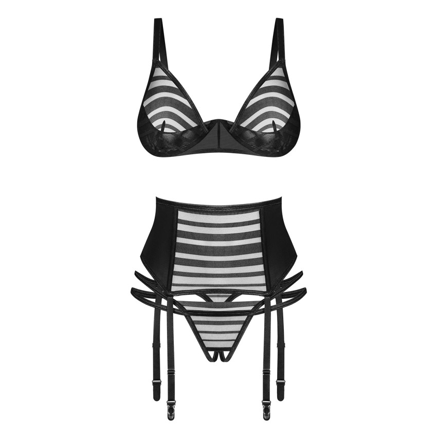 Coordinato tre pezzi sexy tulle Obsessive Lune Bellis 3-pcs crotchless