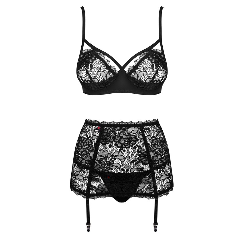 Sexy set reggiseno + reggicalze + perizoma Obsessive Peonesia