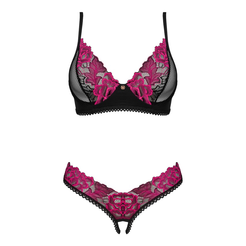 Set reggiseno ferretto + perizoma crotchless Obsessive Rosenty 2 pcs 