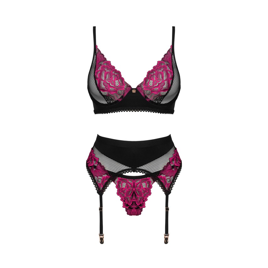 Sexy set reggiseno + perizoma + reggicalze Obsessive Rosenty