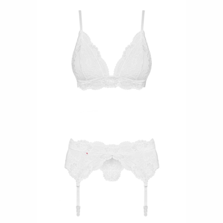 Sexy set intimo reggiseno reggicalze perizoma Obsessive 810-seg-2 bianco pizzo