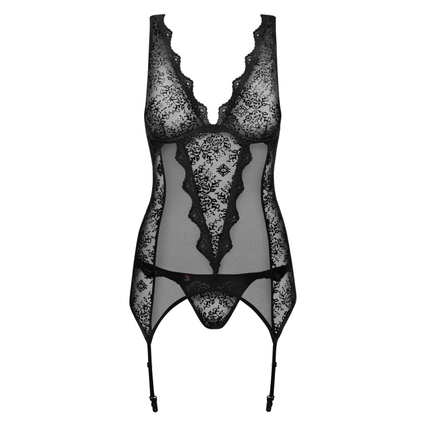 Corsetto + reggicalze + perizoma velluto pizzo Obsessive Emperita