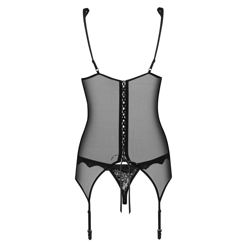 Corsetto + reggicalze + perizoma velluto pizzo Obsessive Emperita