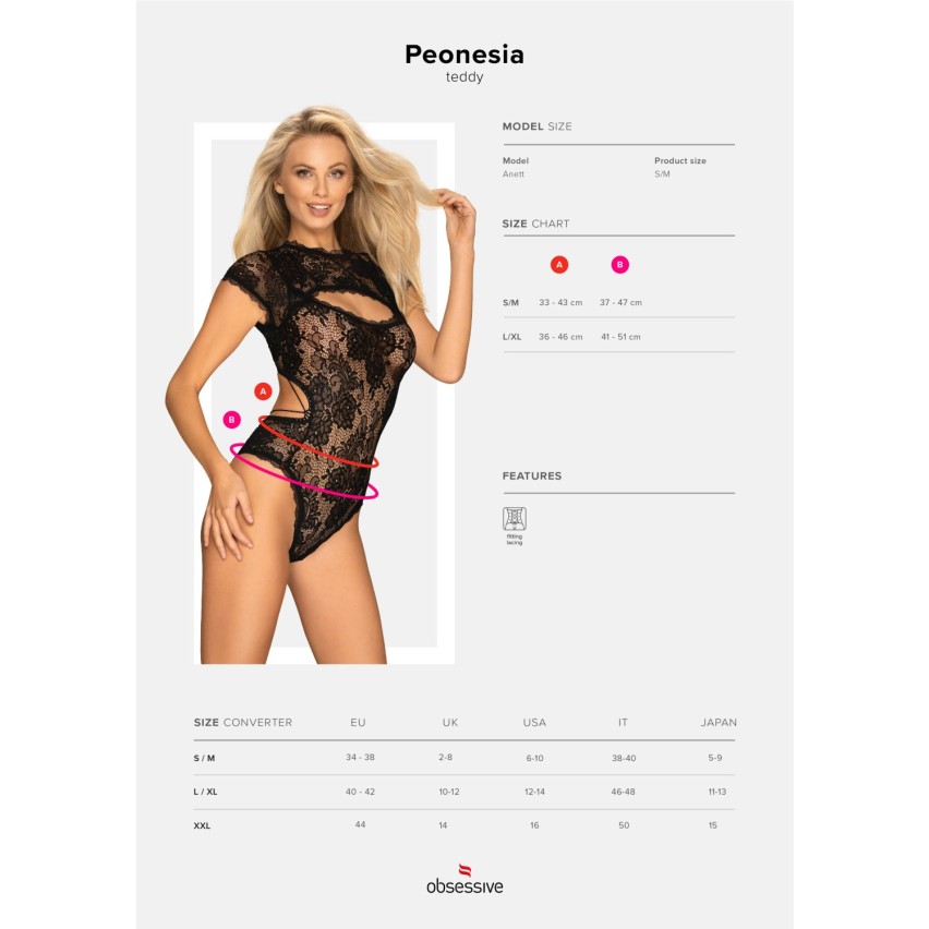Body sottogiacca sexy pizzo donna Obsessive Peonesia teddy