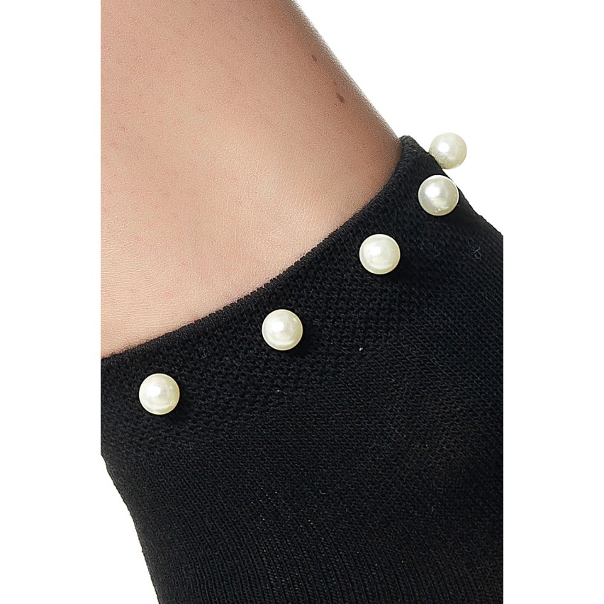 Calzini da donna moda Pompea Perli in cotone con perle nero 