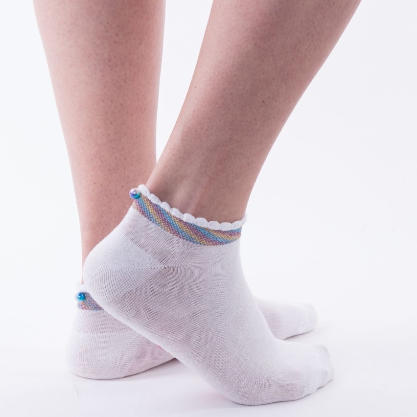 Mini calza donna pierre cardin laminata con perla bianco 