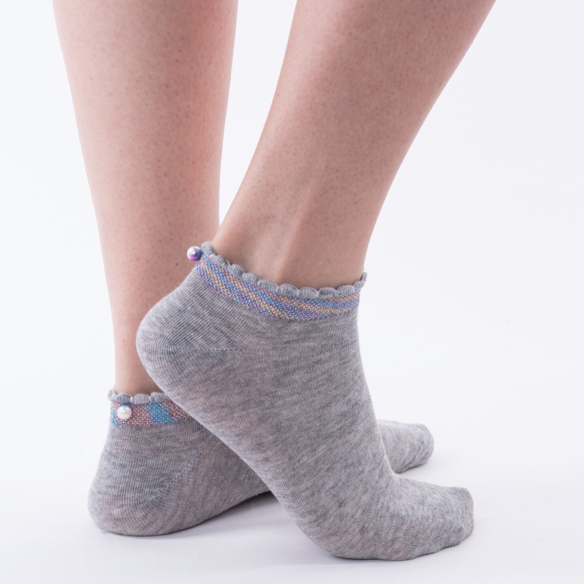 Mini calza donna Pierre cardin silver laminata con perla grigio 