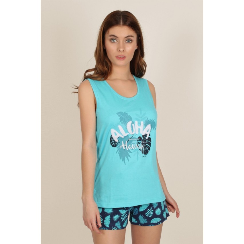 CRAZY FARM Pigiama Donna Estivo a Laccio Pantalone Corto Articolo 15601, Blue - Un'amica è Come Un Reggiseno, L