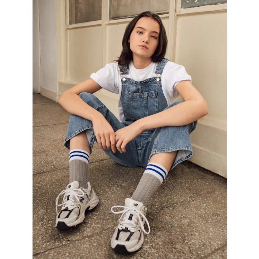 Calzini lavorati 80 denari trecce 3D grey/cobalt con polsino Fiore player