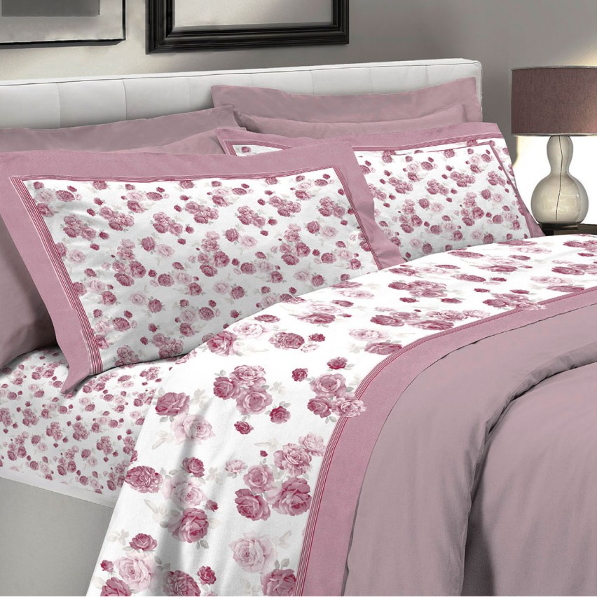 Lenzuola letto 100% cotone percalle D17 Preziosa Portovenere rosa antico