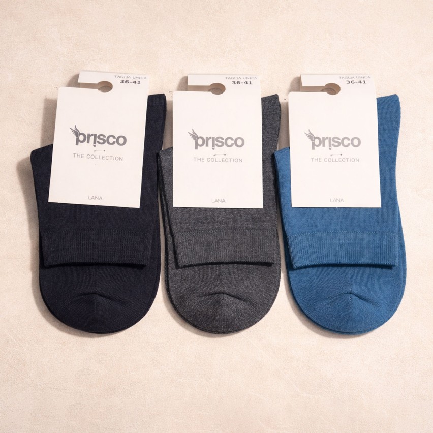 Calze donna corte lana merino assortite Prisco cool wool DC- 3 paia 