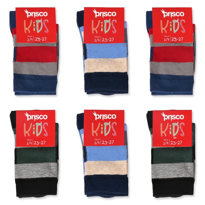 Calze Bimbo corte righe in caldo cotone 6 paia Prisco ass. E