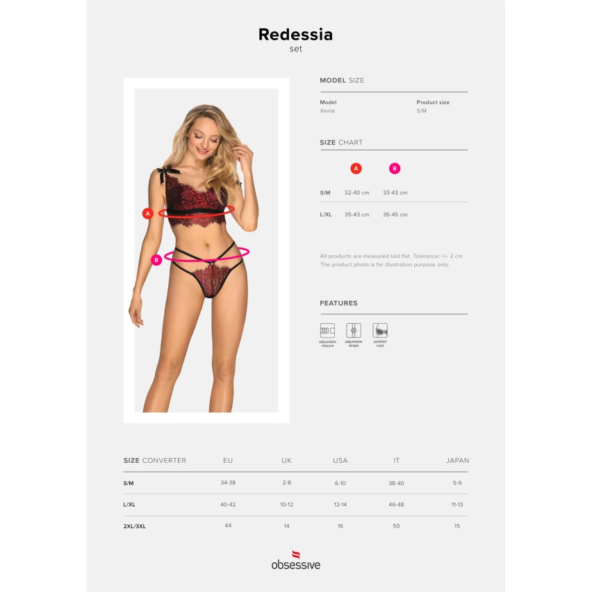Coordinato sexy rosso pizzo bralette + perizoma Redessia