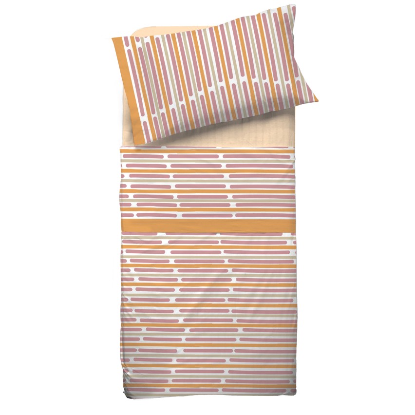 Completo letto Pompea Rule lenzuola sopra sotto con angoli federa arancione