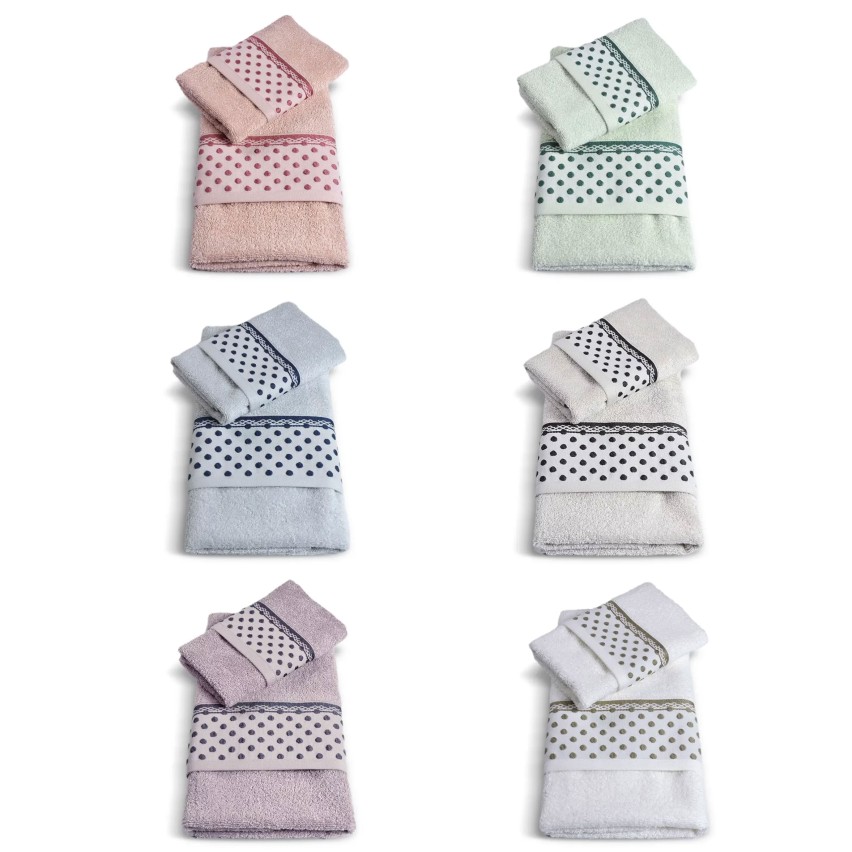 Vingi set asciugamani viso + ospite Sabrina cotone pois