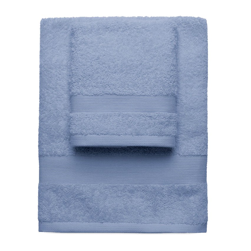 Set asciugamani Pompea viso + ospite spugna cotone azzurro