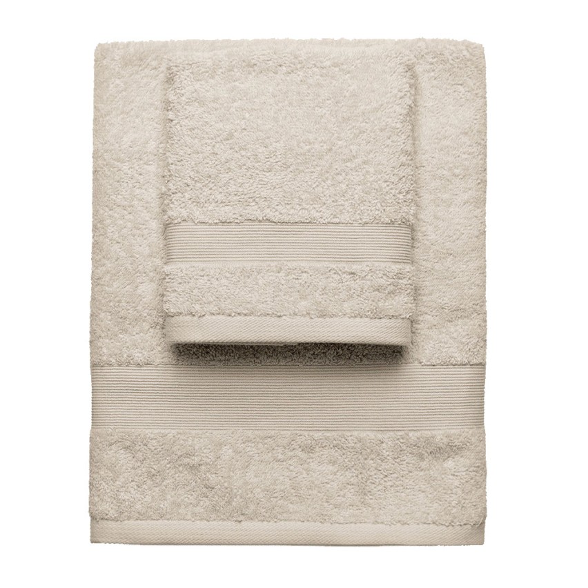 Set asciugamani in spugna con bordo in lino e gigliuccio, 2x asiug. ospite  + 2x asicug. viso, colore grigio beige bianco • Gaidra