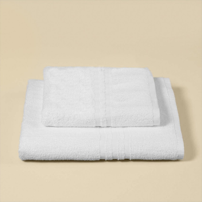 Set 2 pezzi asciugamano viso + ospite hotellerie Vingi 100% cotone bianchi