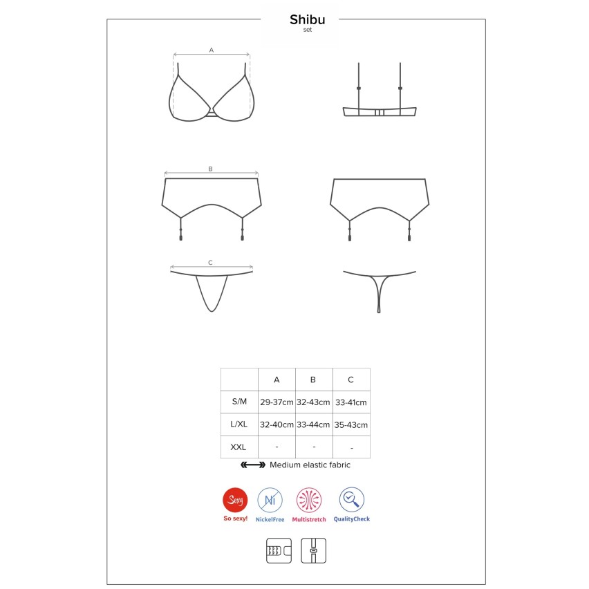 Sexy set reggiseno reggicalze perizoma Obsessive shibu nero 3 pezzi