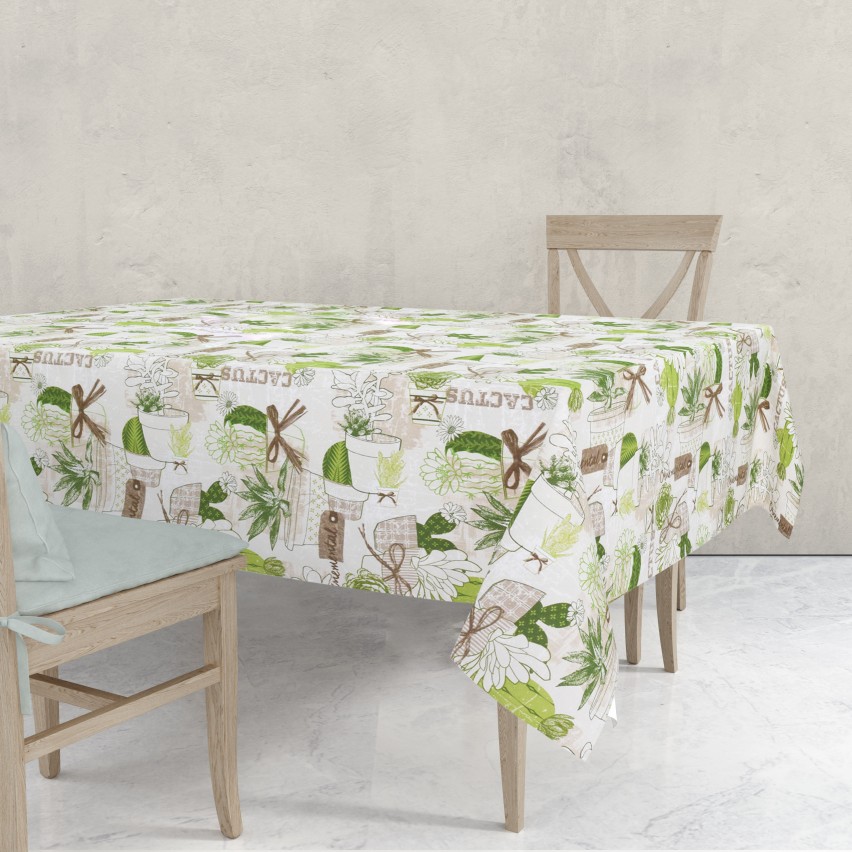 Tovaglia in twill di cotone Sommaruga Siesta fantasia verde A 