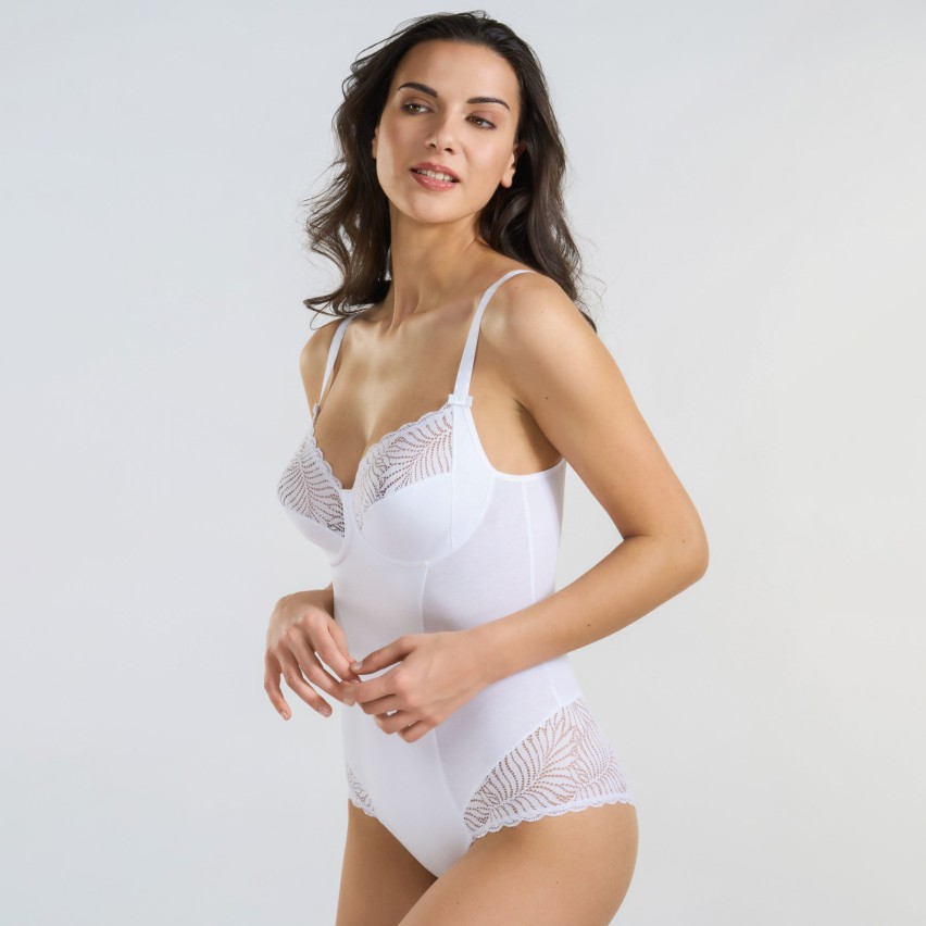 Body donna senza ferretto Spiman Zenzero cotone elasticizzato e pizzo