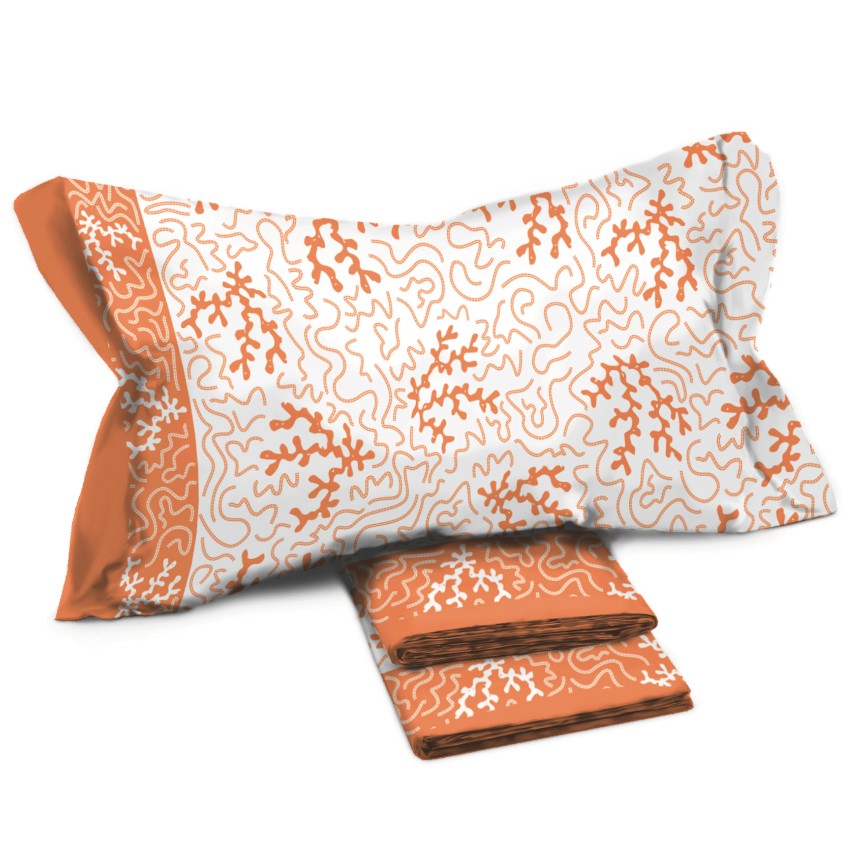 Completo letto Pompea Swirl lenzuola sopra sotto con angoli federa arancio