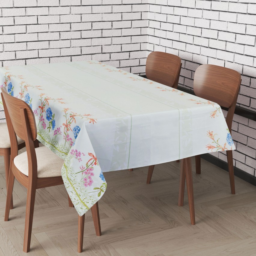 Tovaglia verdino ortensie Preziosa rasatello Thango C-6 posti