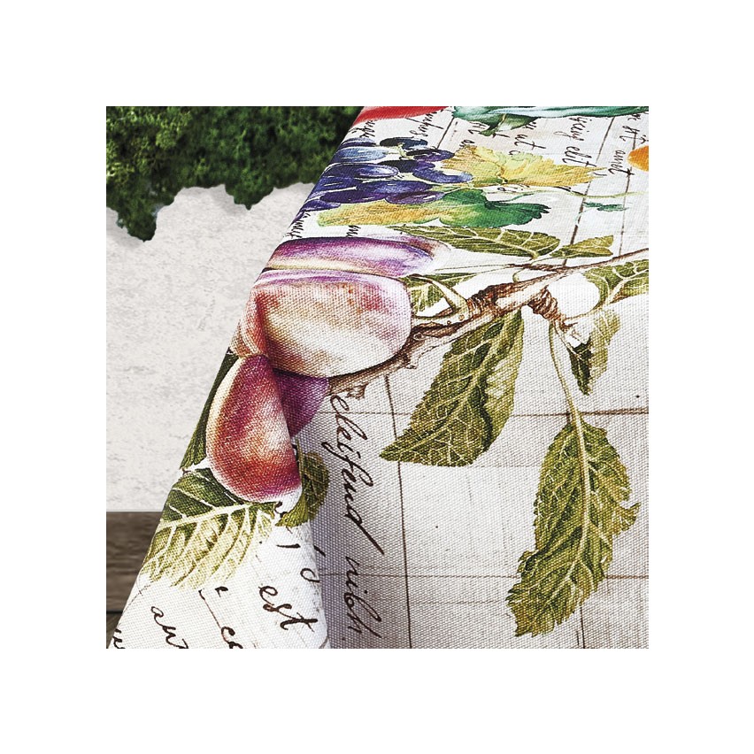Tovaglia Vingi Tiffany cod.A06 in cotone con frutta e scritte