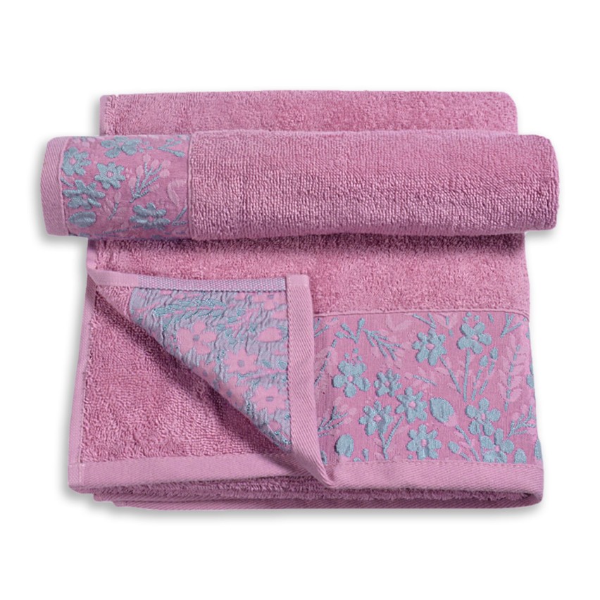 HOMESCAPES Confezione 2 Asciugamani Viso In Cotone 100% Con Motivo Floreale Rosa, Verde E Blu Pastello