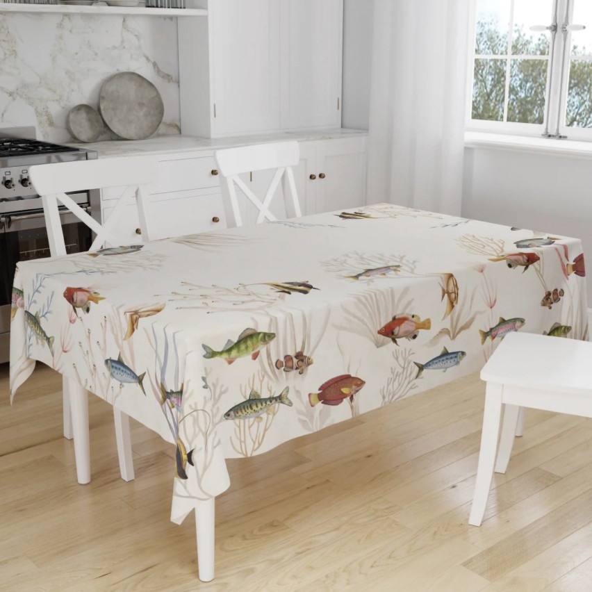 Tovaglia 100% cotone con pesciolini e coralli Tiffany dis.38 Vingi
