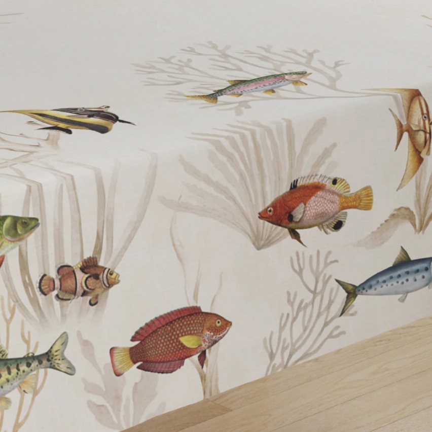 Tovaglia 100% cotone con pesciolini e coralli Tiffany dis.38 Vingi