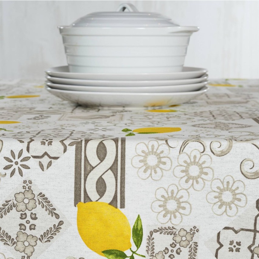 Tovaglia Vingi Armonia cod.A04 fantasia beige e limoni cotone