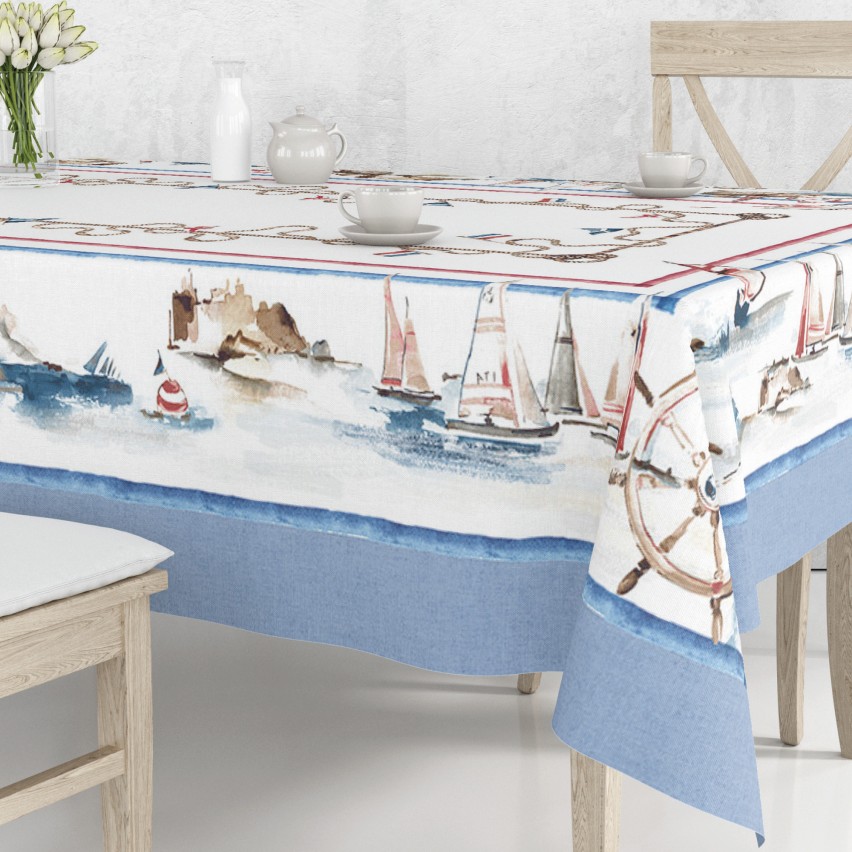 Tovaglia Vingi Tiffany cod.14 fantasia barche a vela cotone