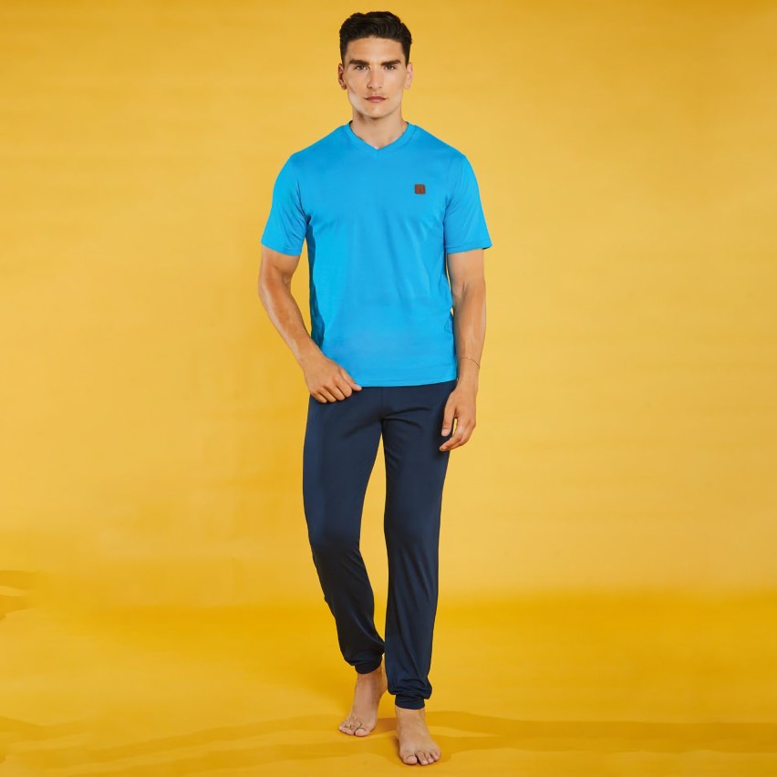 Pigiama tris uomo primaverile 100% cotone pantalone lungo + pantaloncino Nazareno Gabrielli U6002