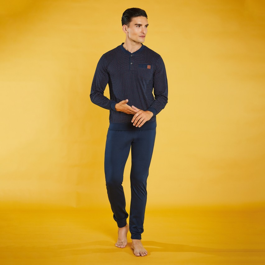 Pigiama Uomo Maglia con Scollo Serafino 100% Cotone Nazareno Gabrielli U6027