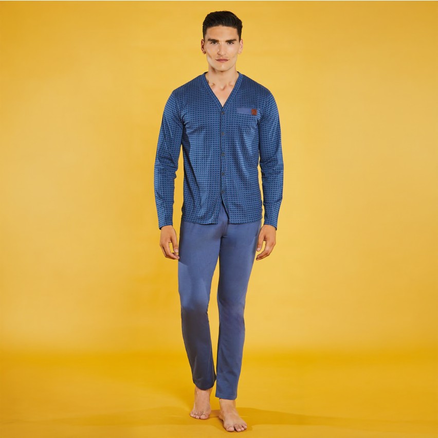 Pigiama Uomo 100% Cotone con Maglia Aperta Nazareno Gabrielli U6028